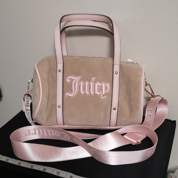 Juicy Couture Handbags - NWOT Juicy Couture Pink, Gold & Tan Women's Crossbody Plushie Soft w Hang Charm
